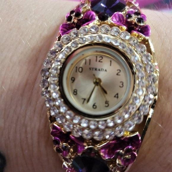 Accessories - Strada Crystal Japanese Movement Bangle Watch Goldtone